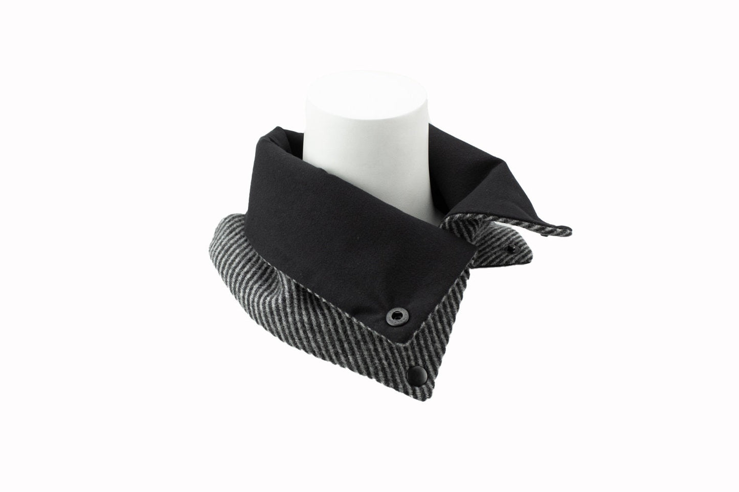 Gray and Black Wool Twill Snap Scarflette Cowl