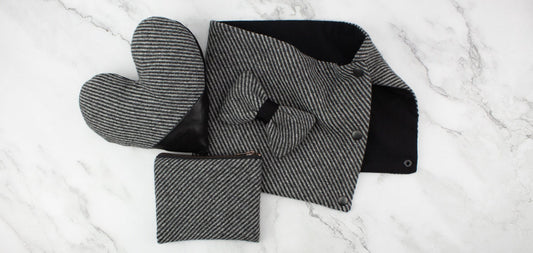 Gray and Black Wool Twill Zipper Pouch