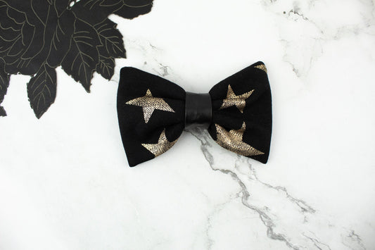 Black and Gold Stars Hair Barrette Bow