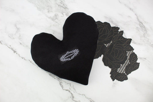 Gray and Black Wool Twill with Lambskin Heart Pillow