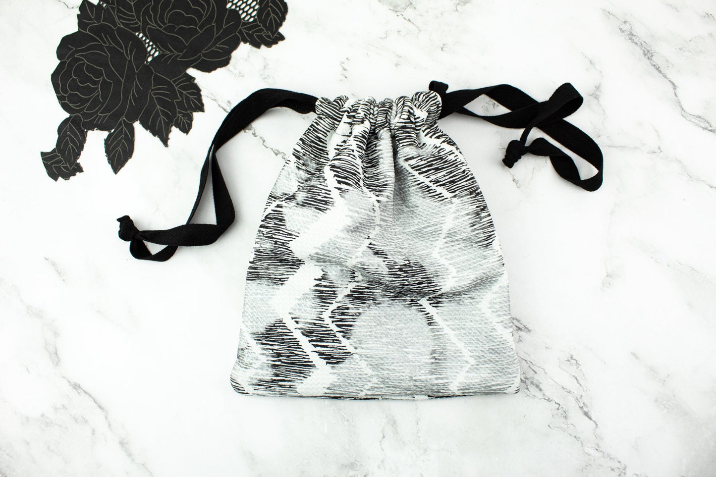 White Silver and Black Bullet Knit Drawstring Bag