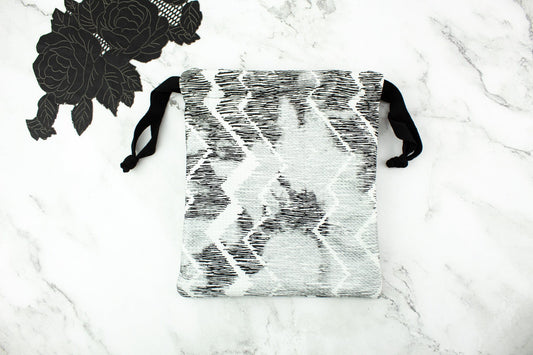 White Silver and Black Bullet Knit Drawstring Bag