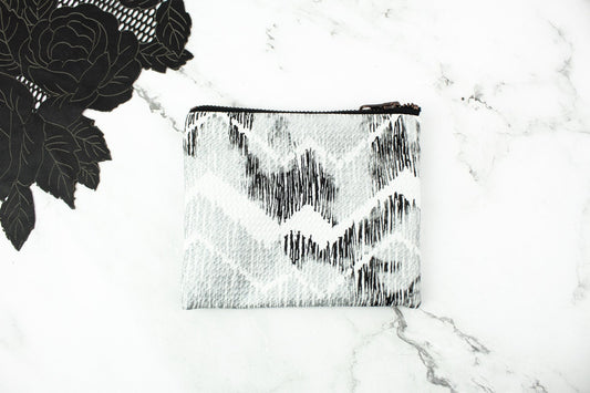 White Silver and Black Bullet Knit Zipper Pouch