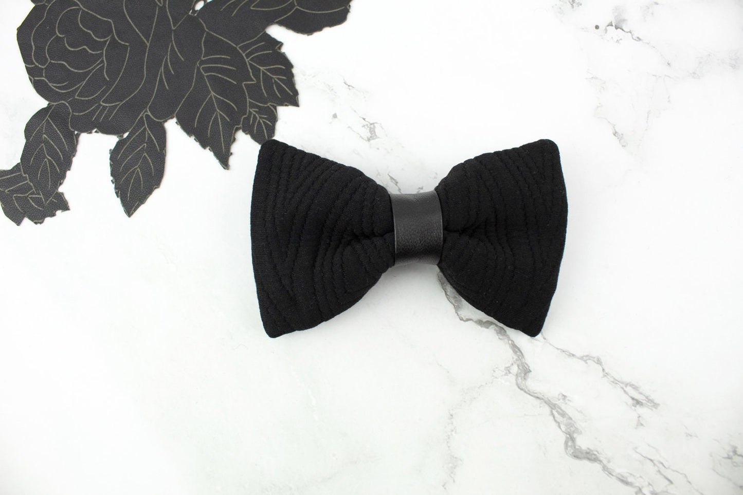 Black Quilted Knit Hair Barrette Bow