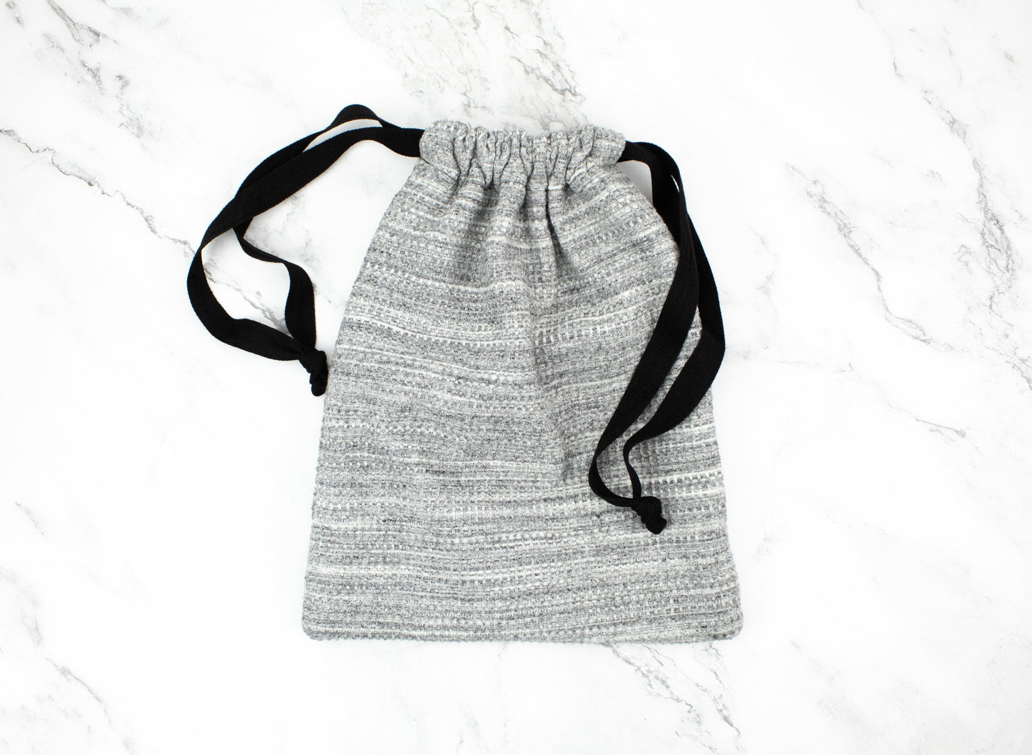 Heather Gray Waffle Knit Drawstring Bag