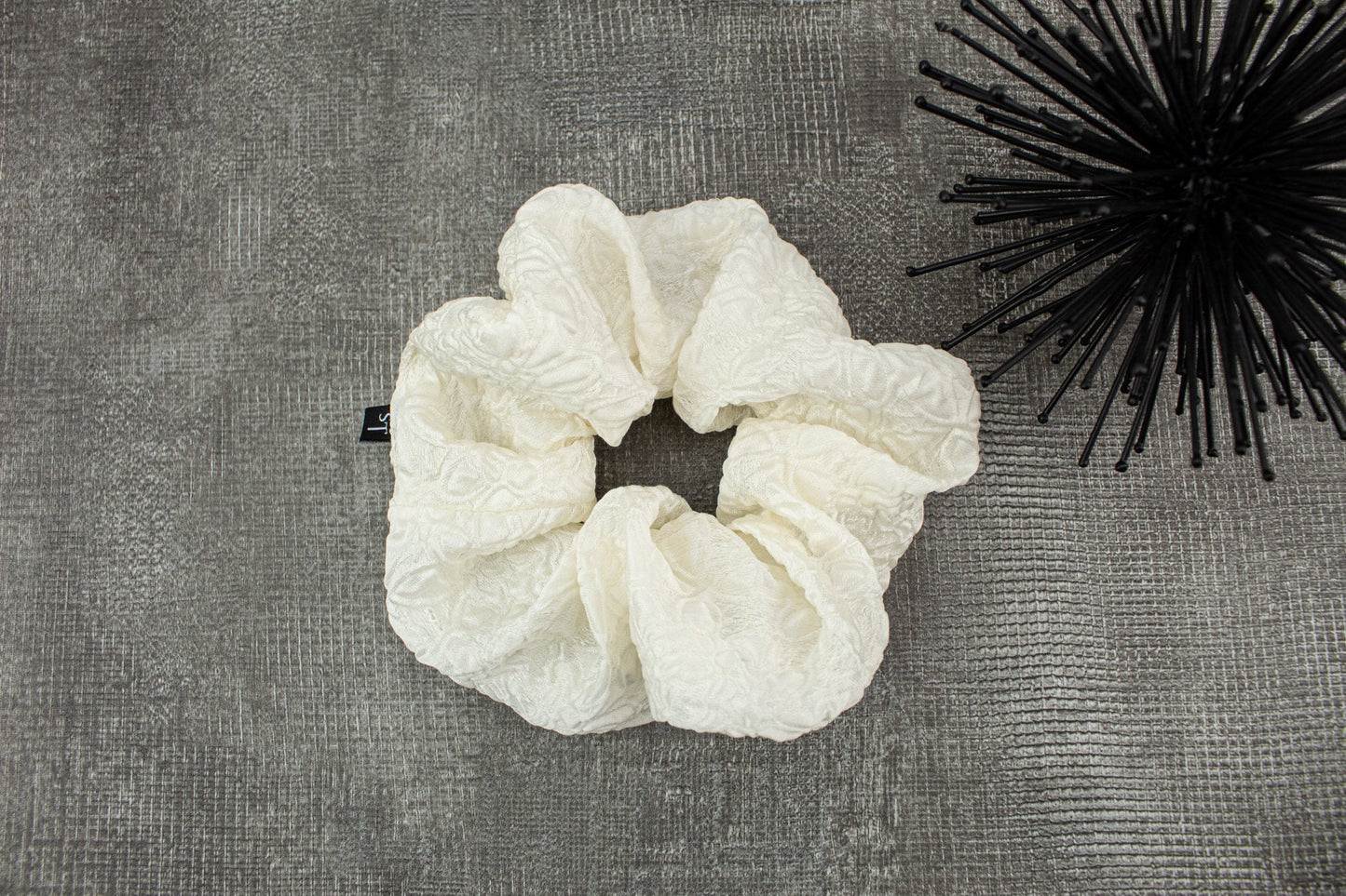 Cream Embossed Floral Silk Organza Extra Large Hair Scrunchie Wedding Hair Accessory