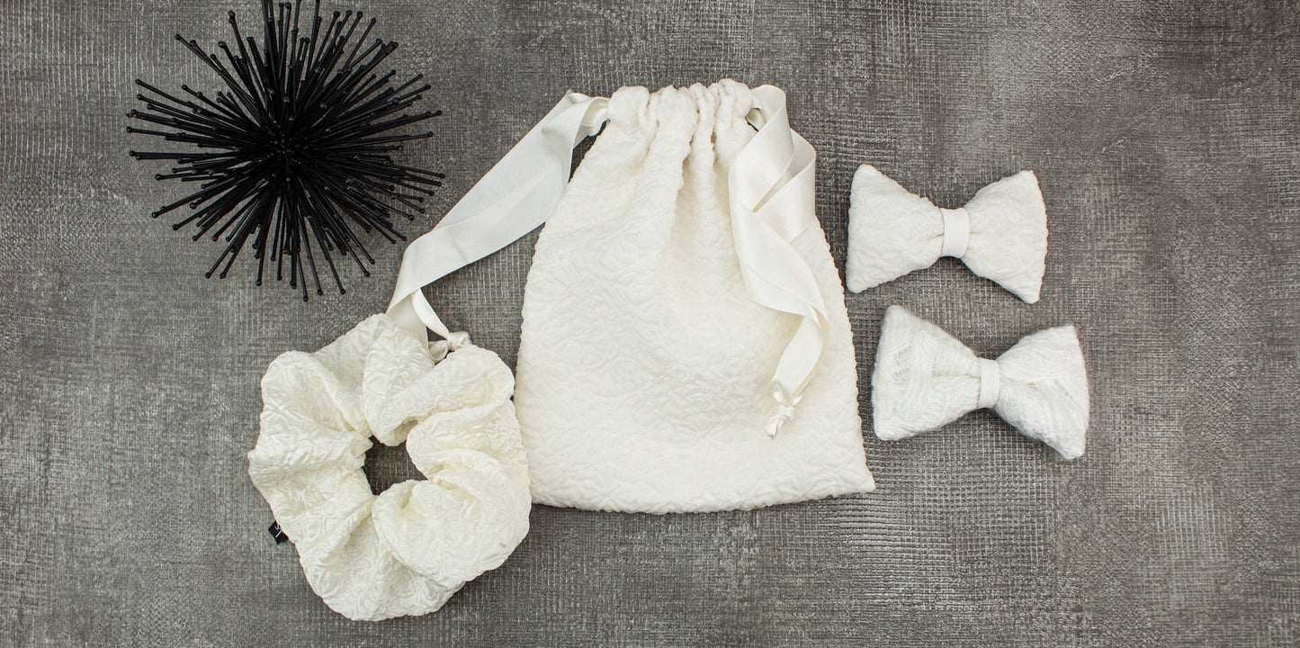 Cream Embossed Silk Wedding Drawstring Bag