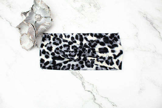 Black and Cream Leopard Print Knit Headband