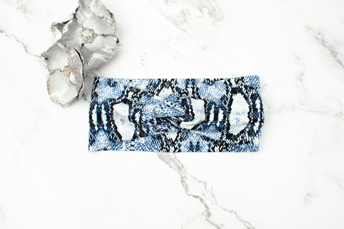 Blue Snake Print Brushed Knit Headband