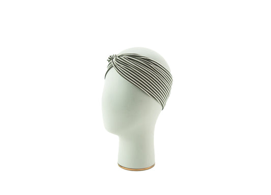 Olive Green and White Narrow Stripe Knit Headband