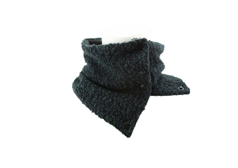 Prussian Blue Wool Boucle Snap Scarflette Cowl