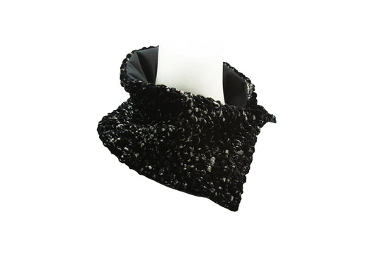 Black and Silver Quilted Velvet Mini Snap Scarflette Cowl