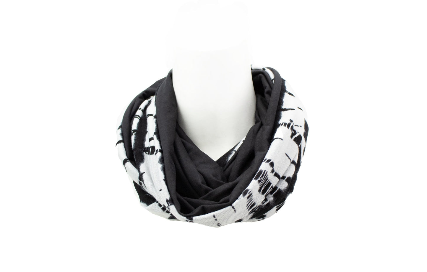 Black and Off White Tie Dye Sweater Knit Infinity Scarf