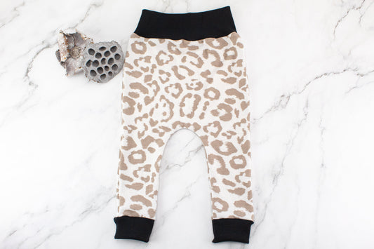 Brown Leopard Knit Harem Pants with Wide Black Band 12-18 months