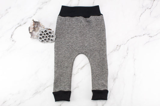 Heather Gray Brushed French Terry Knit Harem Pants with Wide Black Band 12-18 months