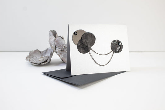 Black and Gray Leather Circles with Double Chain Crystals Blank Card