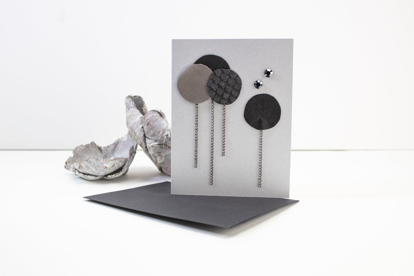 Black and Gray Circle Balloons with Chains Crystals Blank Card