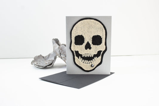 Ecru and Black Skull Applique with Crystal Blank Card