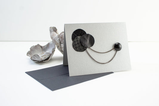 Black Leather Circles with Double Chain Blank Card