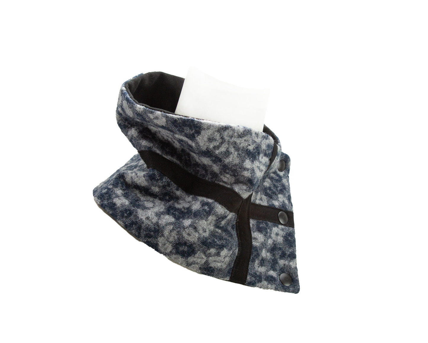 Blue and Gray Floral Cross Trim Narrow Snap Scarflette Cowl