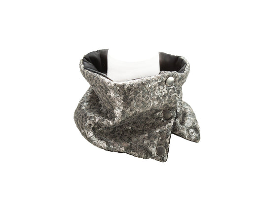 Silver Sequined Narrow Snap Scarflette Cowl