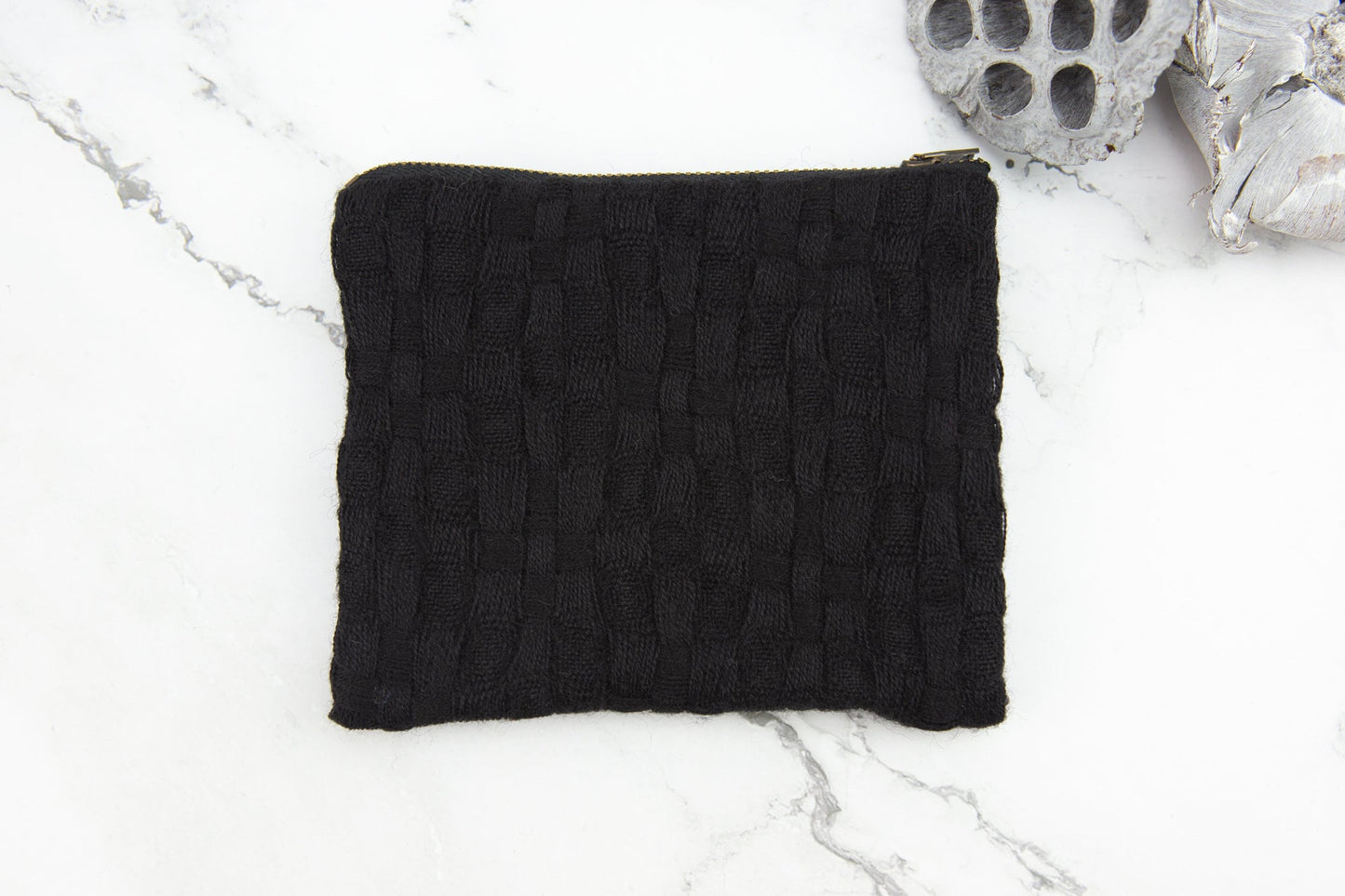 Black Wool Basket Weave Zipper Pouch BAG00059