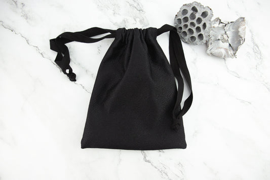 Black Textured Silk Drawstring Bag BAG00057