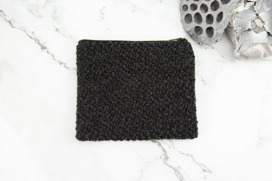 Dark Gray Wool Shearling Zipper Pouch BAG00063