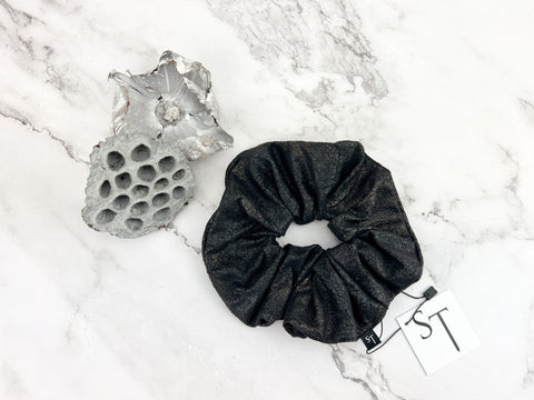 Dark Crackled Gold Faux Leather Extra Large Hair Scrunchie