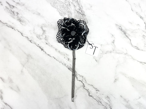 Black and White Large Circular Brooch with Chains